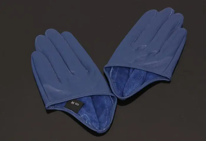 Женские перчатки из натуральной овчины, одноцветные, синего цвета, женские перчатки из натуральной кожи, модные короткие перчатки для вождения R1170
