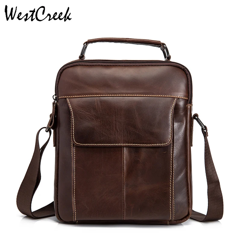 

WESTCREEK Brand Genuine Leather Men Retro Messenger Bag Oil Wax Leather Crossbody Bags Casual Small Men's Handbags Shoulder Bags