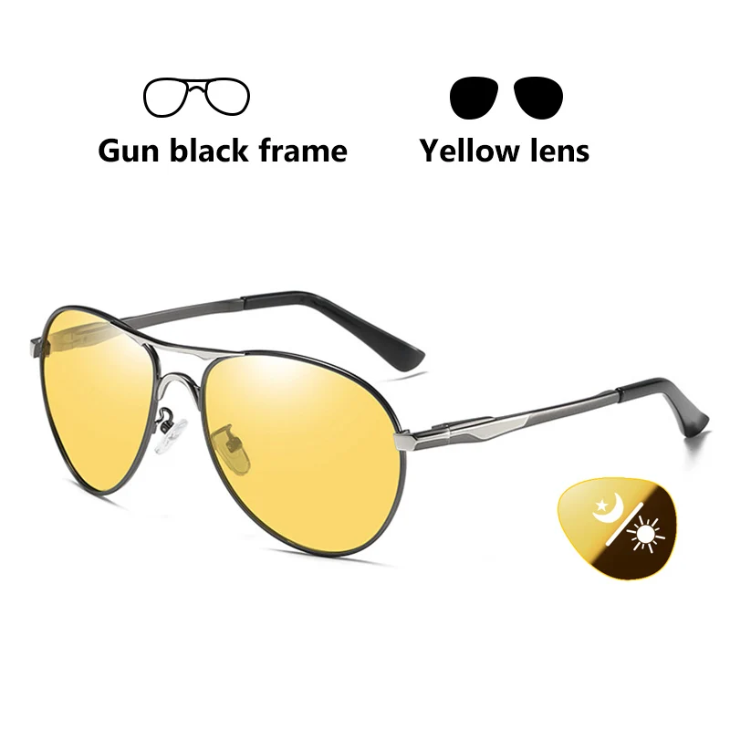 Авиационные очки для вождения автомобиля, день, ночное видение, фотохромные солнцезащитные очки, поляризованные антибликовые очки для вождения, солнцезащитные очки oculos de sol - Цвет линз: Gun black