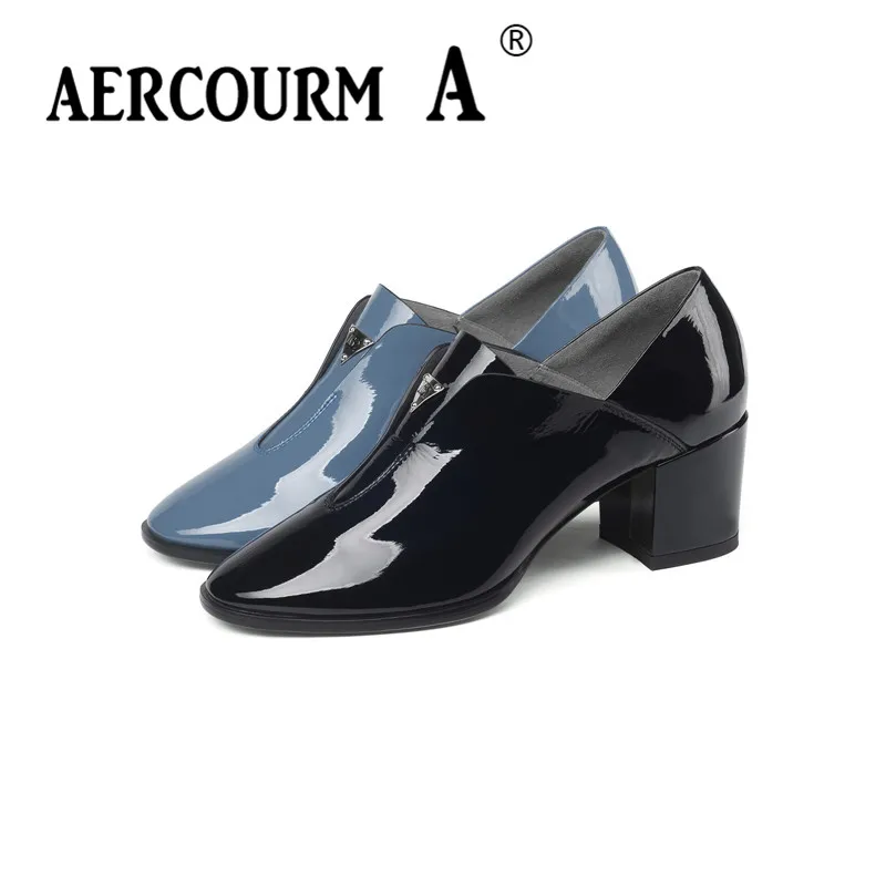 Туфли Aercourm A женские из натуральной кожи однотонные лоферы квадратный каблук
