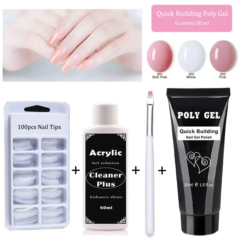 

30ml Poly Gel Set LED UV Gel Varnish Nail Polish Art Kit Quick Building For Nails Extensions Hard Jelly Gel Polygel Clear