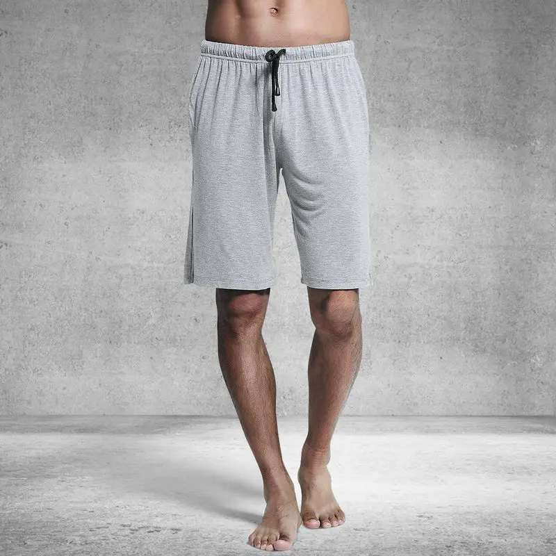 Сексуальное одноцветное, из модала домашние шорты Для мужчин пижамные штаны летние дышащие свободные Повседневное мужской пижамы модный пижамный комплект короткий Homme MA50197 - Цвет: light gray