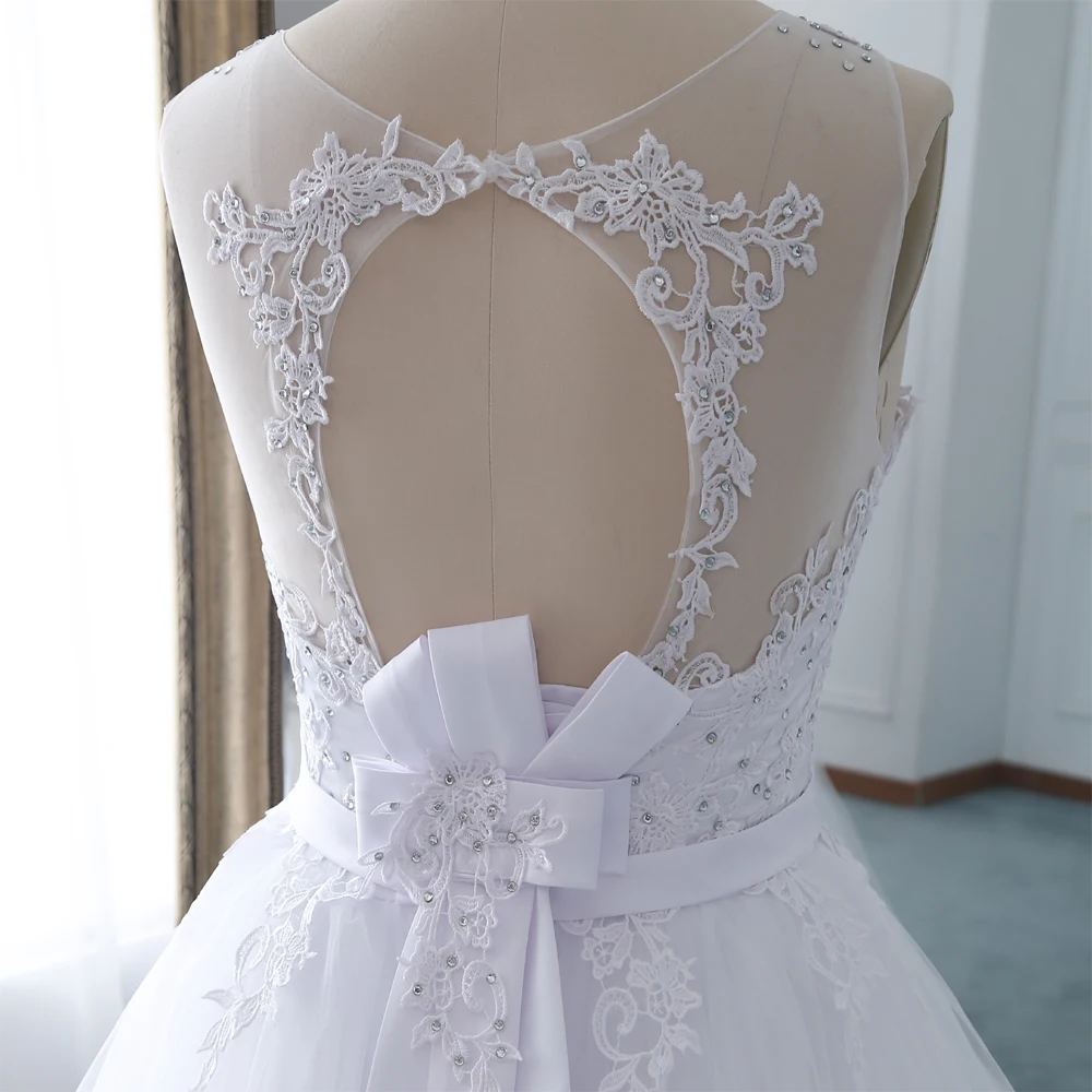 Fansmile Тюль Mariage Vestido De Noiva белые кружевные свадебные платья размера плюс Длинный Шлейф Свадебные платья невесты платье FSM-454T