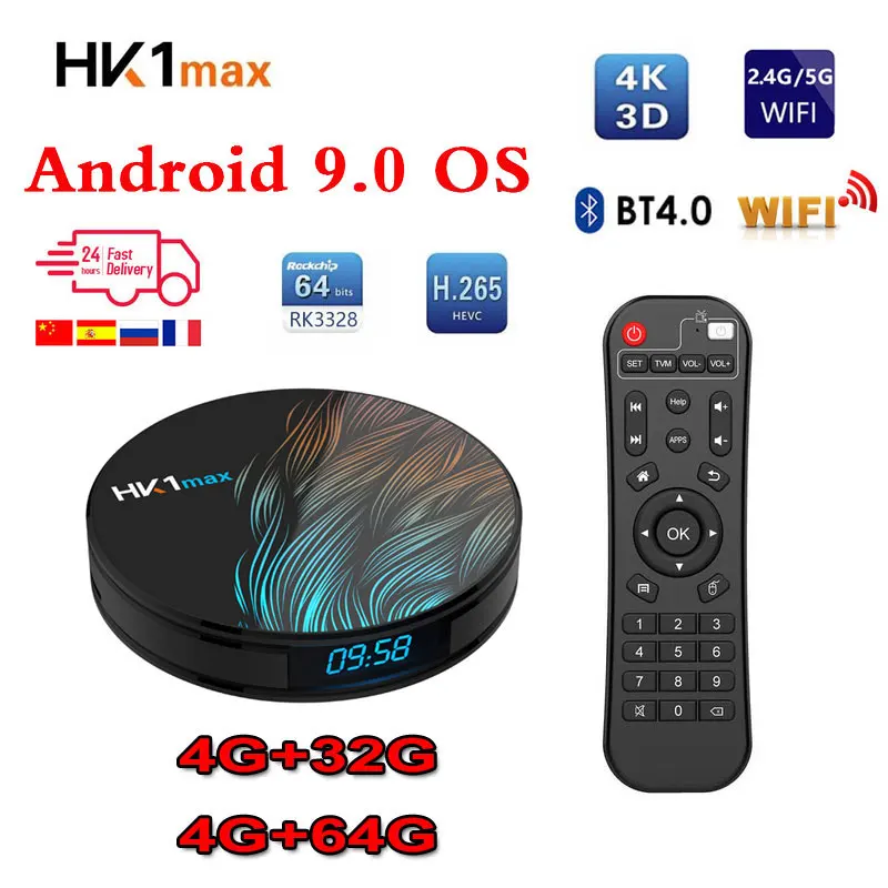 

HK1 MAX Android 9.0 4GB RAM 32GB 64GB TV Box RK3328 Quad-Core 2.4/5G WIFI 4K H.265 BT 4.0 Set Top Box Media Player PK TX6 H96MAX
