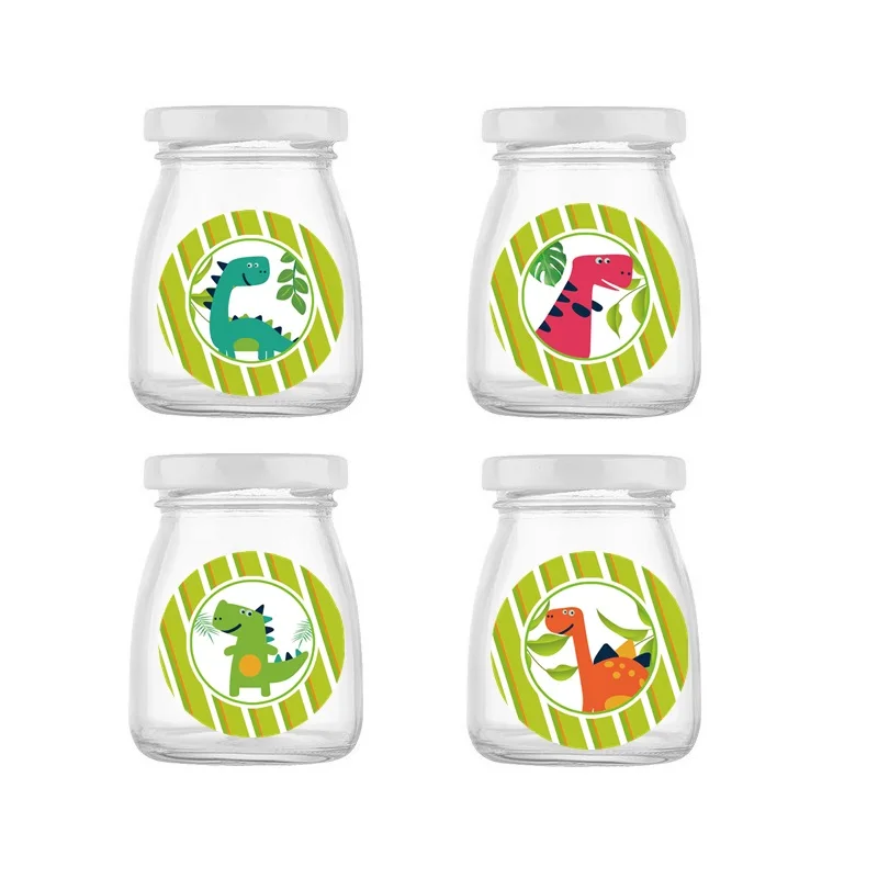 Safari Dinosaur Water Bottle Label 6*22cm Self adhesive Stickers Round 4cm Green Party Water Bottle Labels