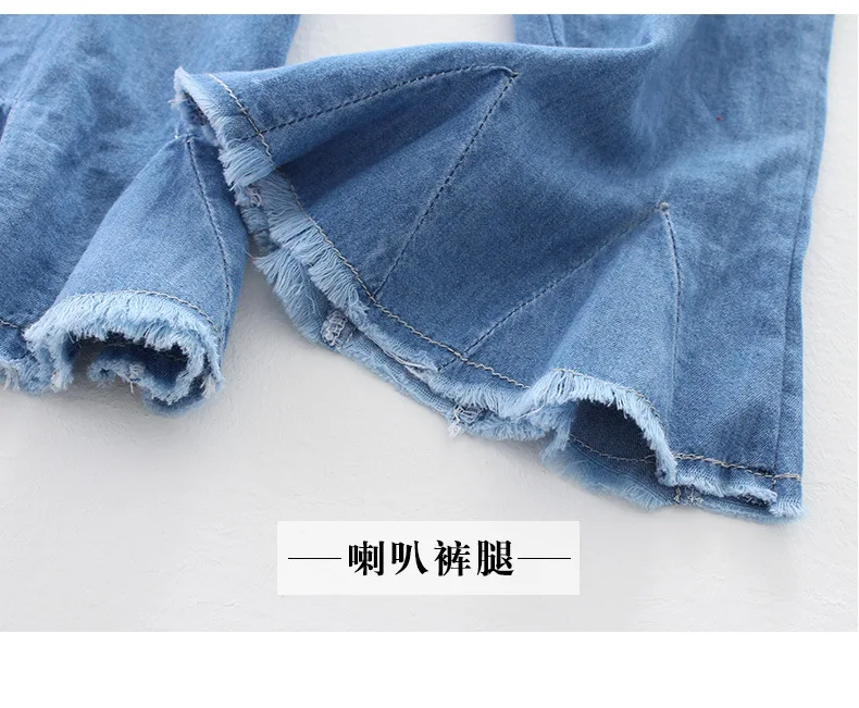 3-12 y summer girls clothes set denim outfits fashion sets for girl sleeveless embroidery top flared trousers children's sets (18)