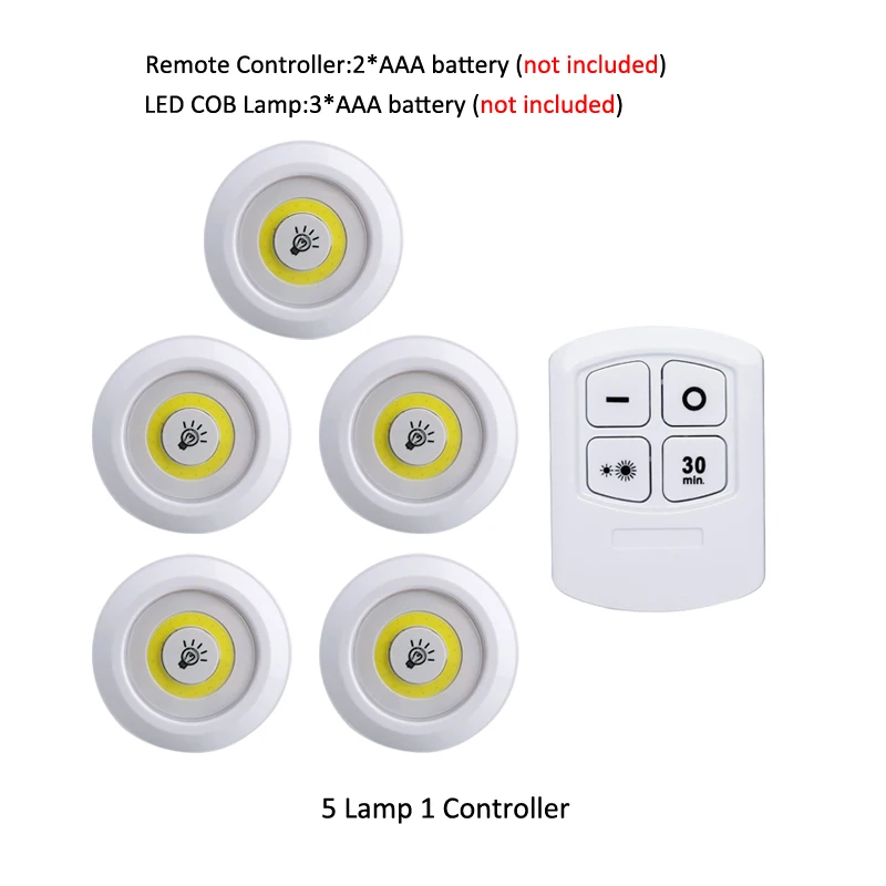 Светодиодный COB Ночной светильник на батарейках с дистанционным управлением, кухонный шкаф, светильник с затемнением, светильник для шкафа, светильник для спальни, шкаф, светильник ing - Испускаемый цвет: 5 lamp 1 controller
