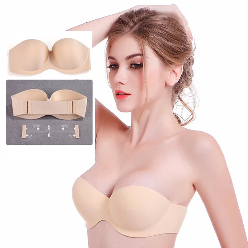 Womens Strapless Bras Seamless Invisible Bra 1/2 Cup Push Up Soft