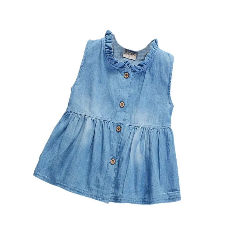 

Summer Girls Denim Casual Dresses For Girl Baby Sundress Infant Clothes O-Neck Sleeveless Short Dress Blue