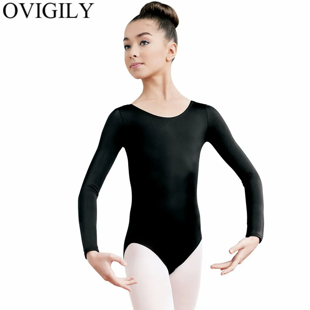 NEW GIRLS SOFT BASIC NYLON LONG SLEEVE BALLET DANCE BODYSUIT LEOTARD TOP M L XL