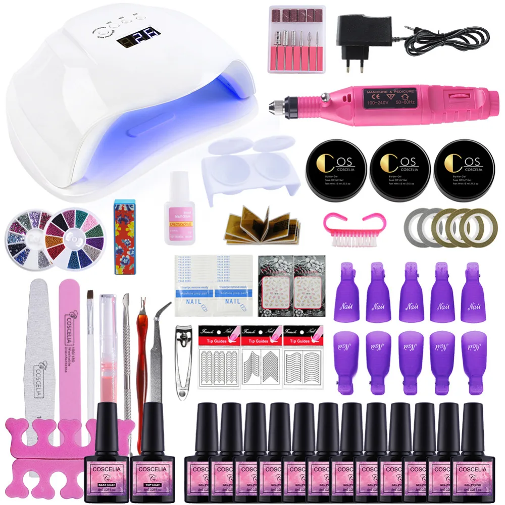 

COSCELIA Nail Set 54W UV LED Lamp Gel Nail Polish Kit Manicure Drill Machine Tools Set For Nail Art UV Builder Extension Gel Set