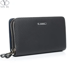 YINTE Leather Men’s Clutch Wallets Business Black Bag Passport Wallet Phone Purse Men Leather Card Holder Men Wrist Bags T023-2
