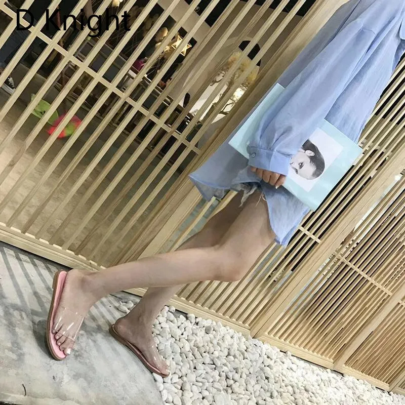 2018 New Summer Women Slippers Slides Yellow White Women Transparent Hollow Out Single Sandals Non-slip Fashion Mules Pink Green (5)