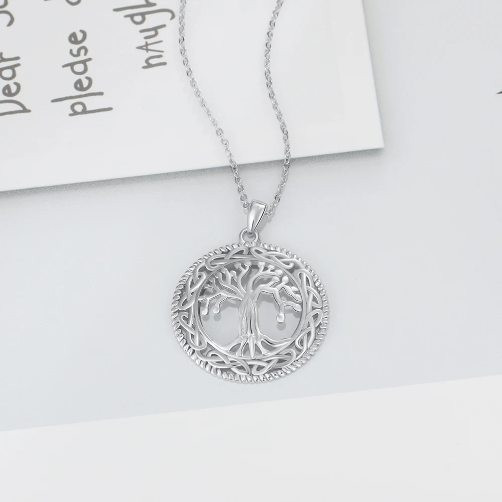Vintage 925 Sterling Silver Tree of Life Round Pendant Necklace Women Silver Jewelry Birthday Gift for Grandma (Lam Hub Fong) - Image 3