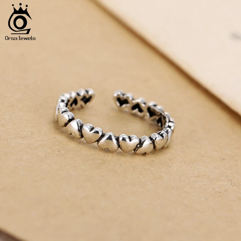 ORSA JEWELS подлинное 925 пробы Серебряное кольцо в форме сердца Регулируемый размер для женщин кольца Свадебные и обручальные ювелирные изделия PSR56