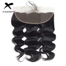 X-элементы волнистые волосы, для придания объема 13X4 кружева фронтальной с ребенком человеческих волос-Реми бразильские натуральные Цвет фронтальные ткет волос