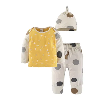 

KIDS TALES 2017 new Burst of autumn and winter children's clothing cotton dot printed shirt + pants + hat three-piece infants