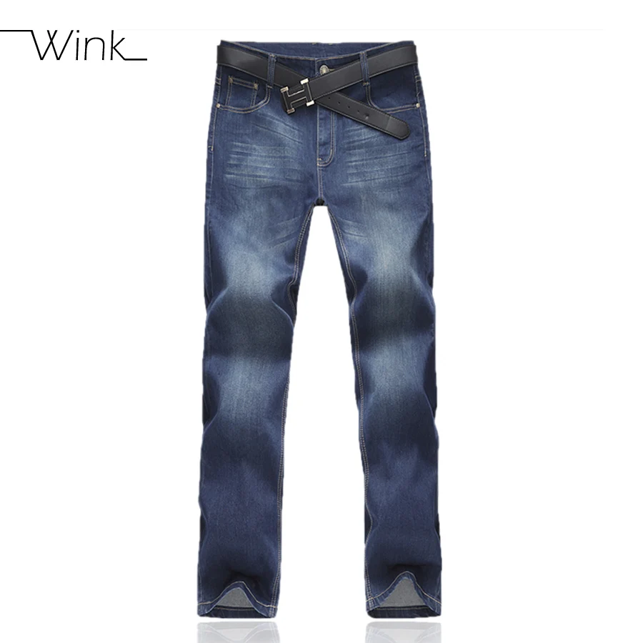 ФОТО Men's Jeans Pants For Men Straight Casual Male Slim Fit Clothes Big Size Brand Masculino Homme Mid Denim Trousers Navy Blue E486