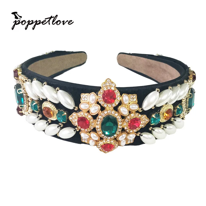 

Luxury European Designs Colorful Crystal Queen Princess Tiaras Handmade Crown Pearl Diadem For Bride Wedding Hair Accessory