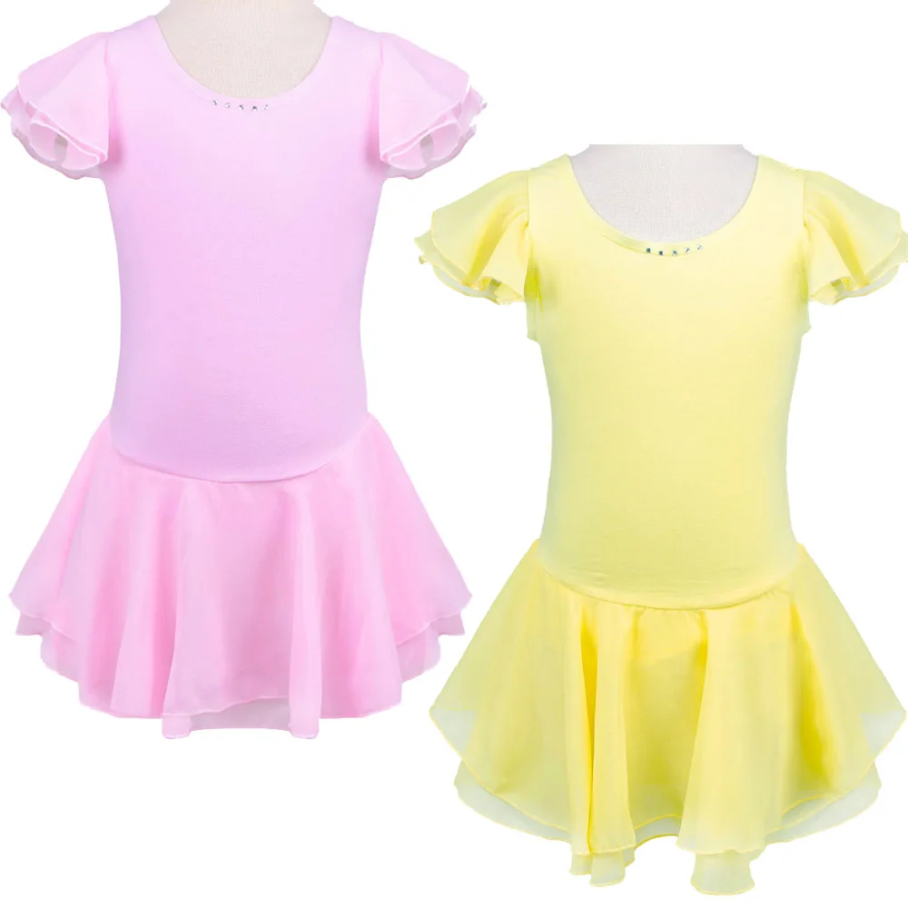 Retail Hot Sale Gymnastics Girls Middle Sleeve Dance Dress Pink Yellow ...