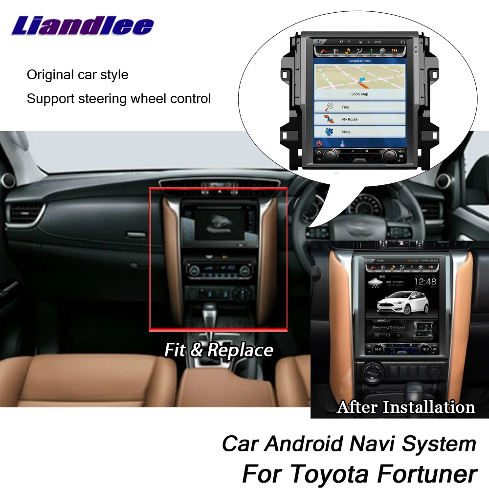 Liandlee Автомобиль Android для Toyota Fortuner~ Tesla стиль радио Carplay gps BT Wifi Navi карта навигация Мультимедиа