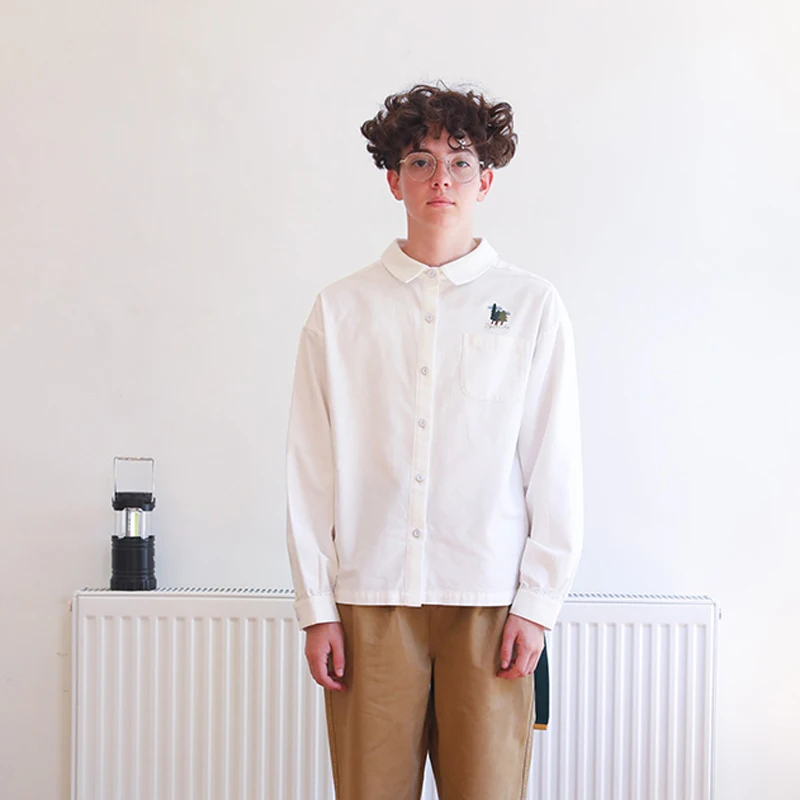 

2018 Spring Autumn New Women Blouse Long Sleeve Turn Down Collar Ladies Loose Shirt Tops Cartton White Embroidery