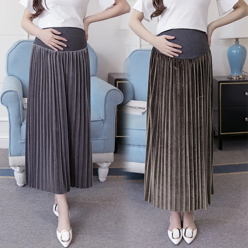 Одежда для беременных новая весенняя Корейская версия юбки с надписью бархатная плиссированная юбка длинная юбка платье для беременных