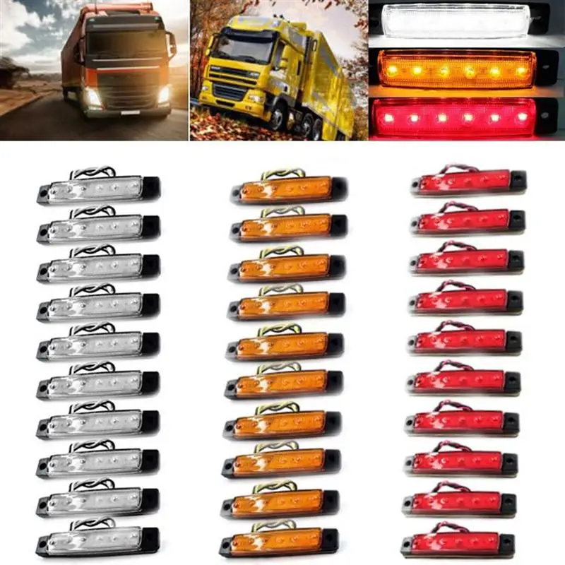 30Pcs 6 LED 12V Side Marker Indicators Lights Lamp for Car Truck