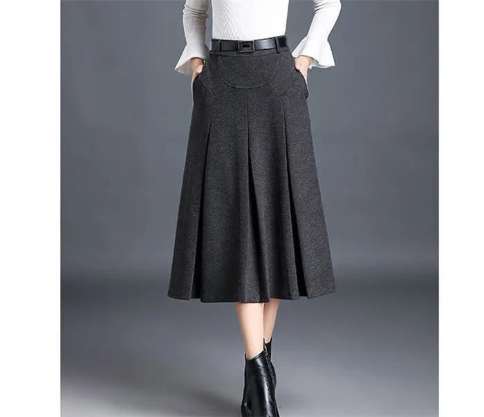 Размера плюс осень зима сплошной цвет ворсистые юбки женские плиссированные пончо юбки модные трапециевидные облегающие миди юбки A3791