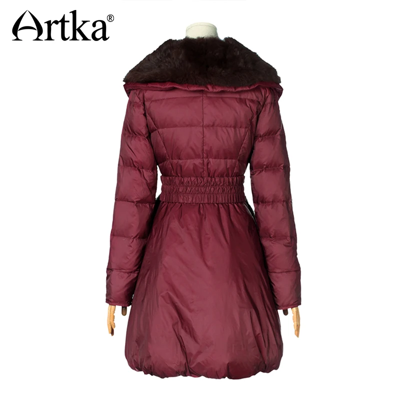 Artka женская ретро зимная одежда отложным воротником с длинными рукавами 90% утиный пух лоскутный высококачественный элегантный удобный длиный пуховик CK16232D