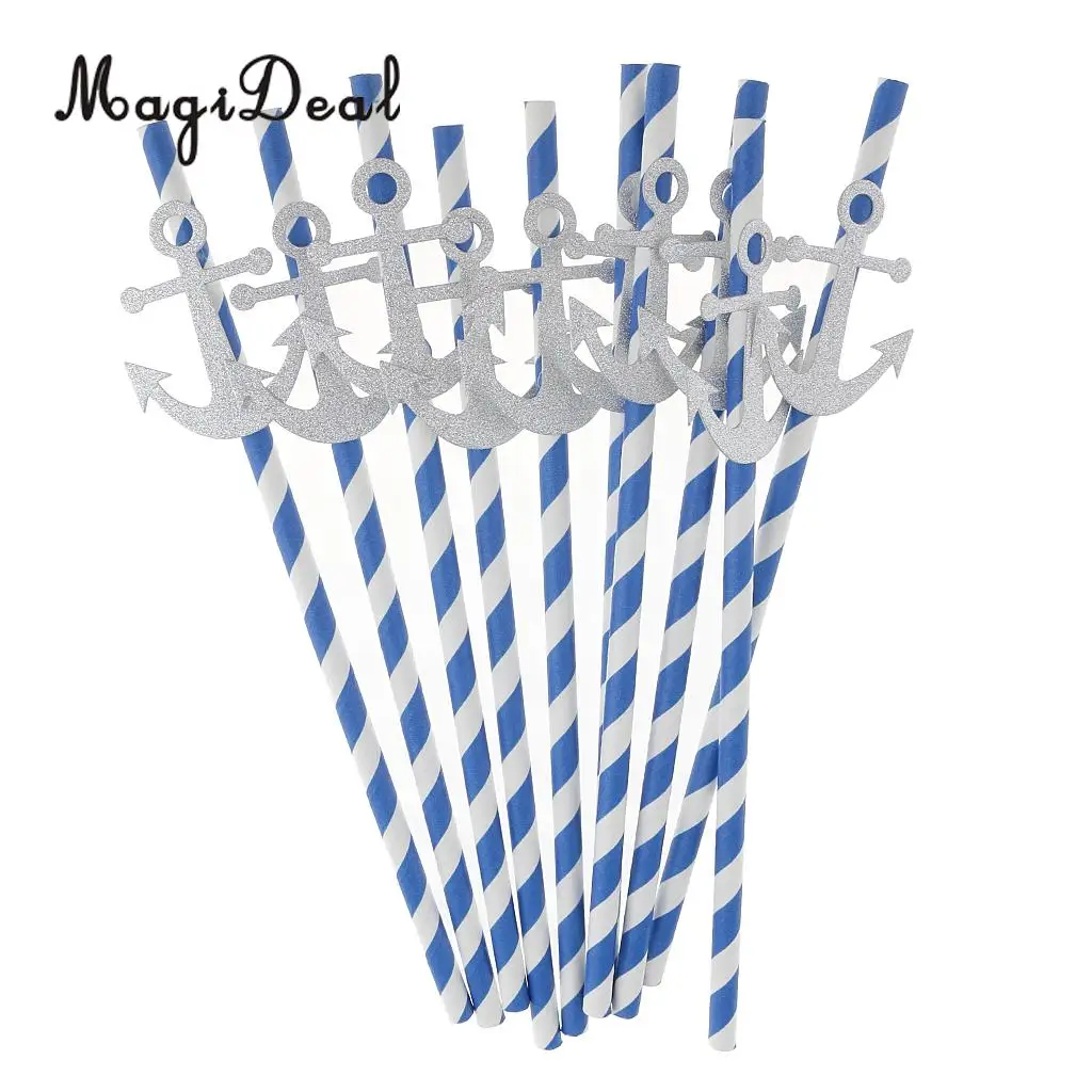 

10pcs Stripe Paper Nautical Anchor Drinking Straws for Party Decoration