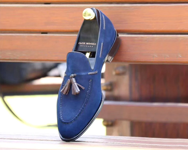 VIKEDUO/ повседневные лоферы; детская замшевая обувь ручной работы с синими кисточками; Мужская обувь без застежки на плоской подошве; Patina; zapatos hombre