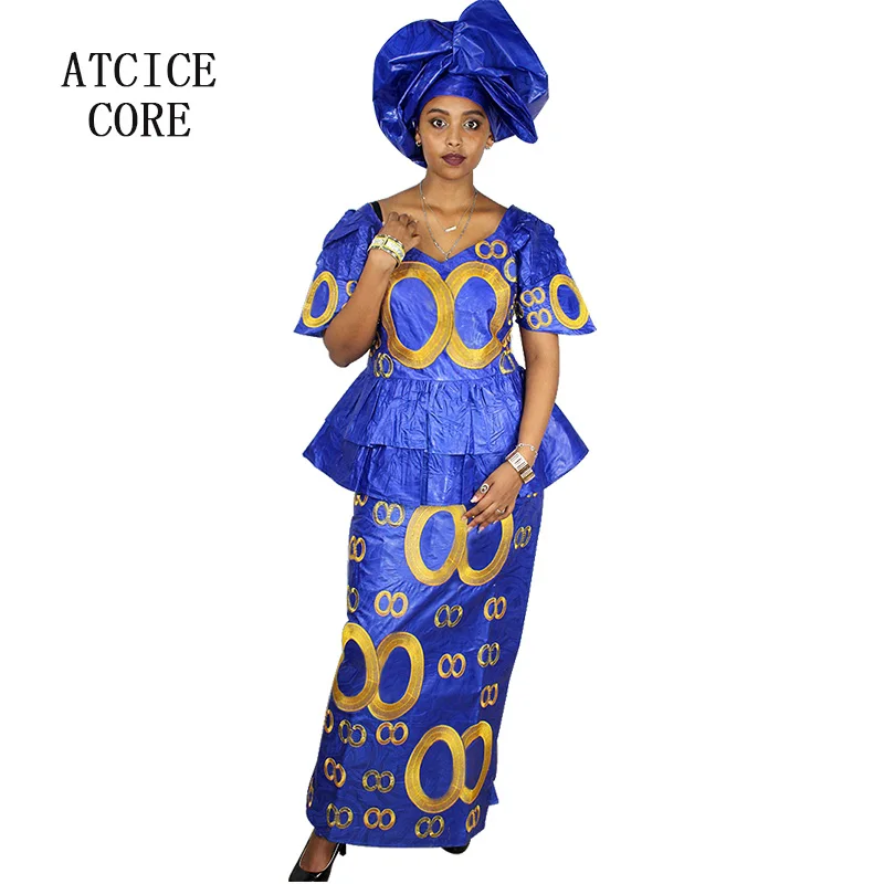 Африканские платья для женщин Новая мода дизайн Африканский Базен RICHE вышивка короткий рэппер с шарфом DP184