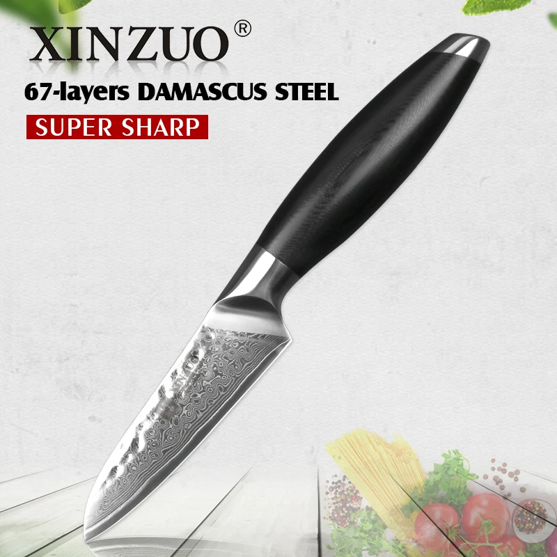 

XINZUO 3.5'' Multi-Purpose Knife vg10 Damascus Steel Kitchen Knives g10 Handle New Utility Cutterly Stainless Steel Peeler Knife