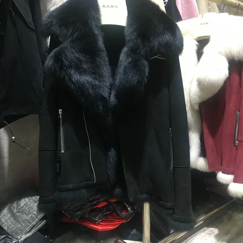 Куртка из натуральной овечьей кожи с большим воротником из лисьего меха, Высококачественная Роскошная брендовая модная Толстая зимняя верхняя одежда, пальто, новинка