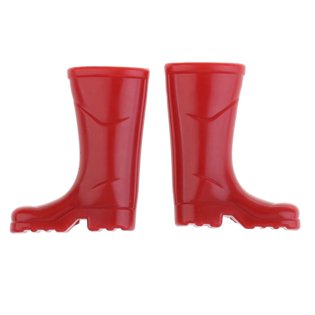1:12th Red Rubber Rain Boots High Boots Rural Style Garden Porch Dollhouse Miniature Shoes Accessories 
