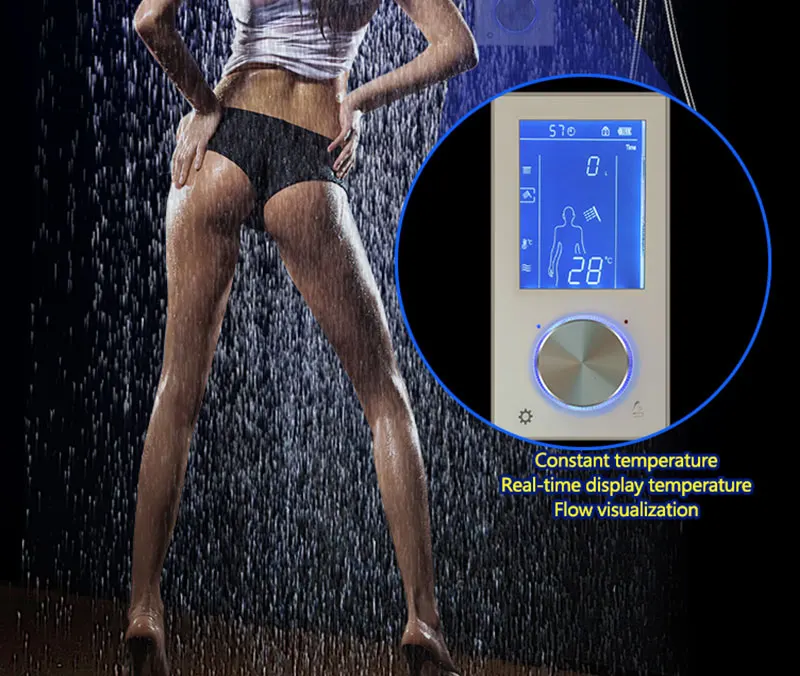 hm Intelligent Digital Display Rain Shower Set Installed in wall 2 Jets LED 24 Rainfall Thermostatic Touch Panel Mixer (2)