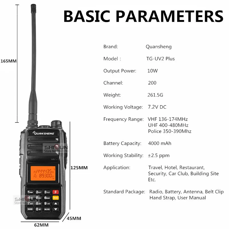 Рация 10 км QuanSheng TG-UV2 Plus 10 Вт дальняя рация 10 км 4000 мАч радио 10 км vhf uhf двухдиапазонный голосовой скремблер