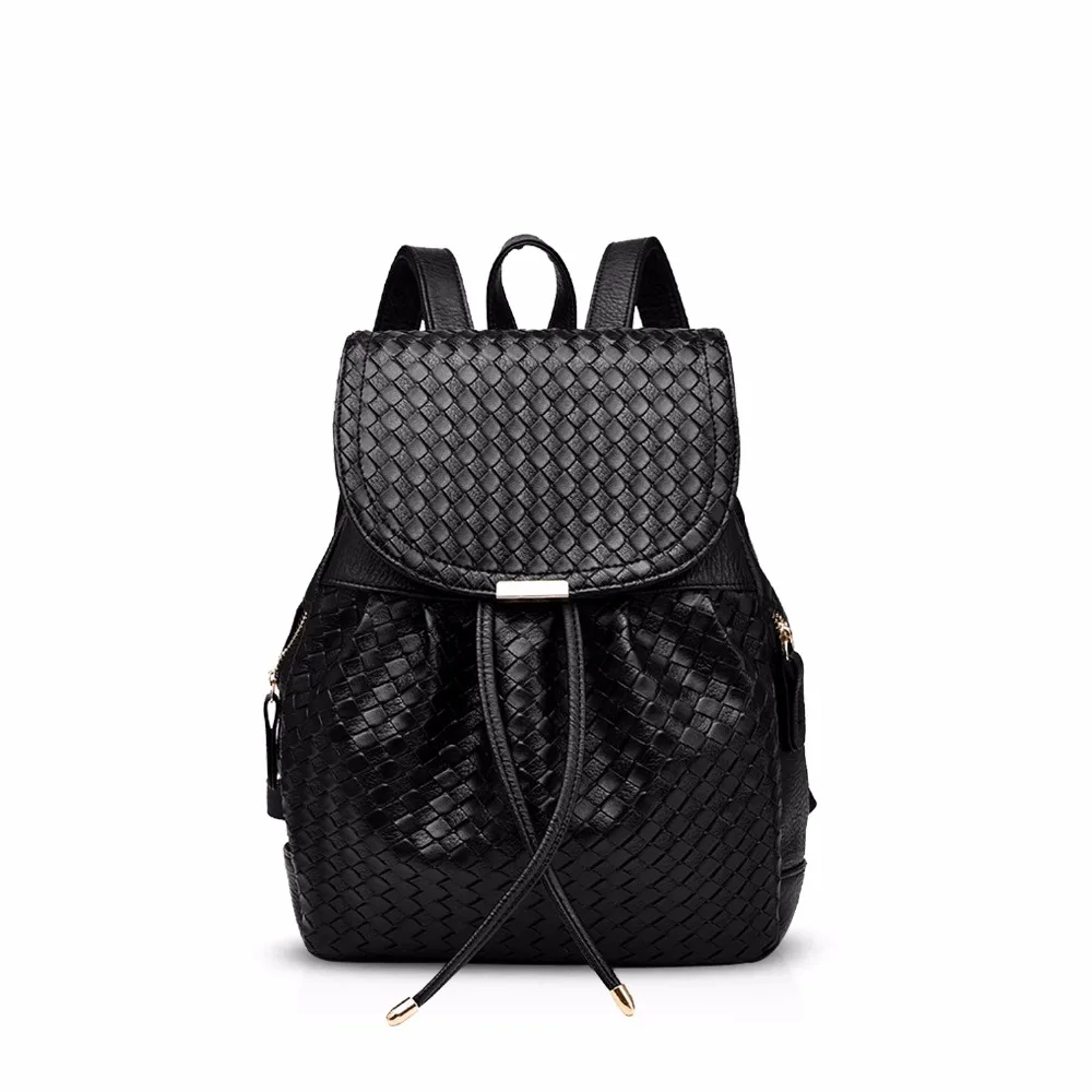 NICOLE DORIS Fashion Women School Bags College Travel Shoulder Bag Backpack Waterproof Soft Weave PU