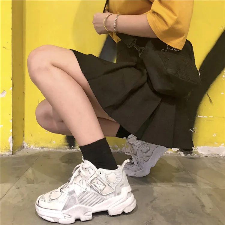 Femme Chaussures Noir blanc Mujer Dadly Zapatos Chunky Plate Panier Formateurs Hip Femmes Lacets forme jaune Mode Sneakers À De bleu Hop HTFwOvq