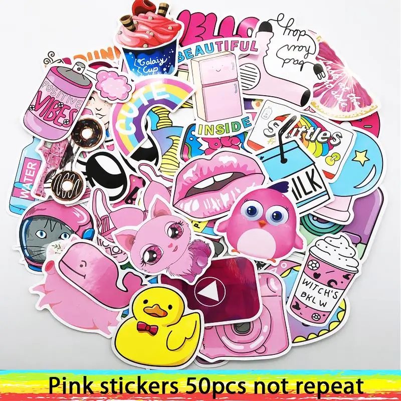 

50pcs Graffiti Pink stickers For Luggage Laptop Art Painting DIY Poster Decals Stickers waterproof skateboard toy