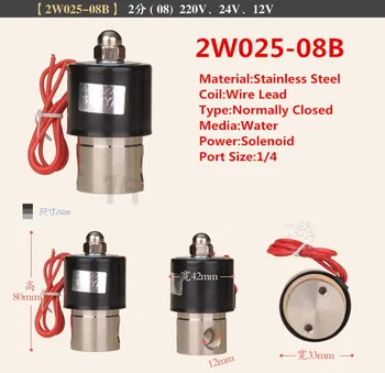 

1/4'' Stainless Steel Water Electric Solenoid Valve FKM 2W025-08B DC12V,DC24V or AC220V