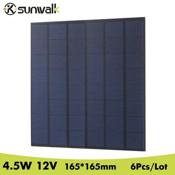 

SUNWALK 6PCS 4.5W Solar Panel Module Polycrystalline 12V 370mAh Solar Panel Cell for DIY Test and Solar System 165*165mm