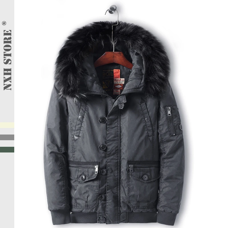 

NXH 2019 New Mens Hooded parkas Thick winter jackets and coats Cotton men winter coat cap with fur long coats