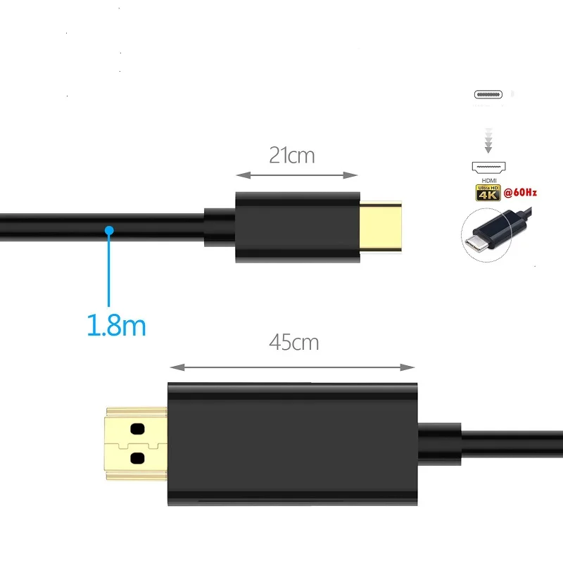  Type-C USB C to HDMI Cable for Macbook 4K HDTV Projector Computer Cable Monitor HDTV Adapter Cable  for Galaxy S8 S8+  Plus