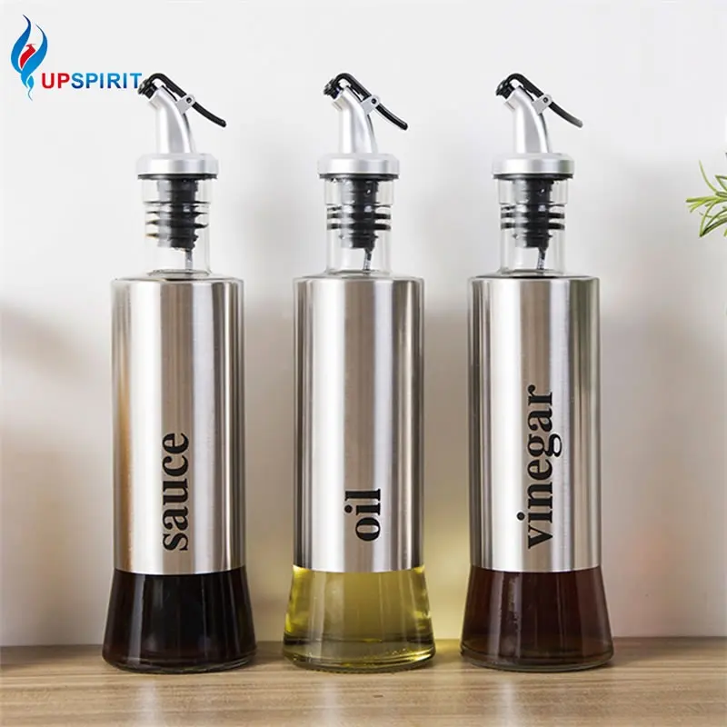 

UPSPIRIT 300mL Glass 3PCS Oil Vinegar Sauce Bottle Set Olive Condiment Storage Container Dispenser BBQ Grill Kitchen Accessories