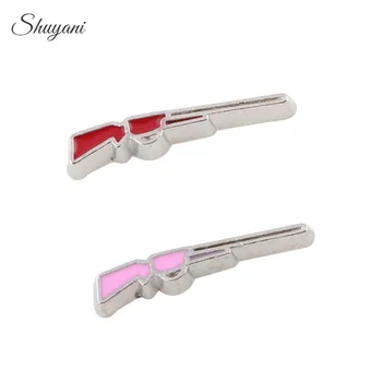 

F214 Newest 20pcs/lot 2Colors Pink/Red Enamel Gun Charms DIY Floating Locket Charms for Glass Floating Locket