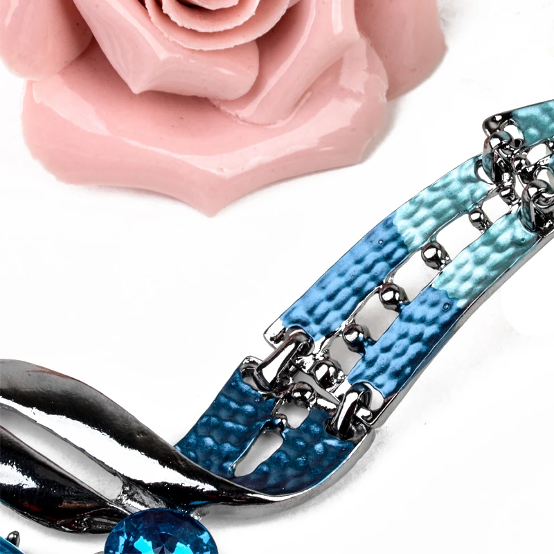 Austrian Crystal Jewelry Sets Fashion Blue Choker Collar Necklace dangle earring Jewellery Silver Plated Bridal Wedding Jewelry