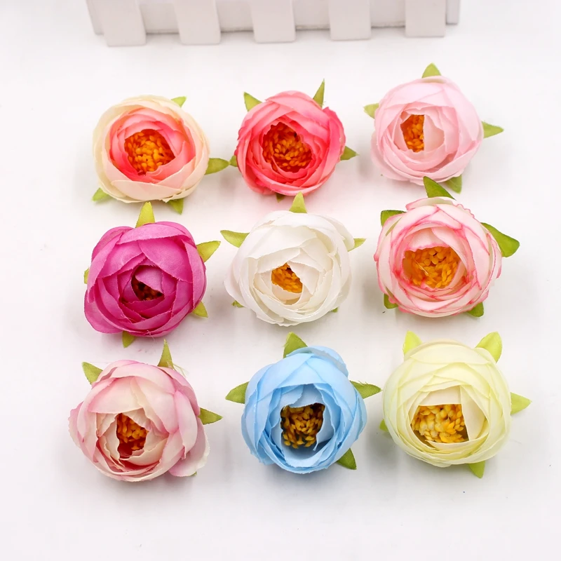 

5pcs Artificial Flowers 5cm Silk Unopened Rose Bud Head For Wedding Car Decoration DIY Garland Handmade Floristry Fake Flowers