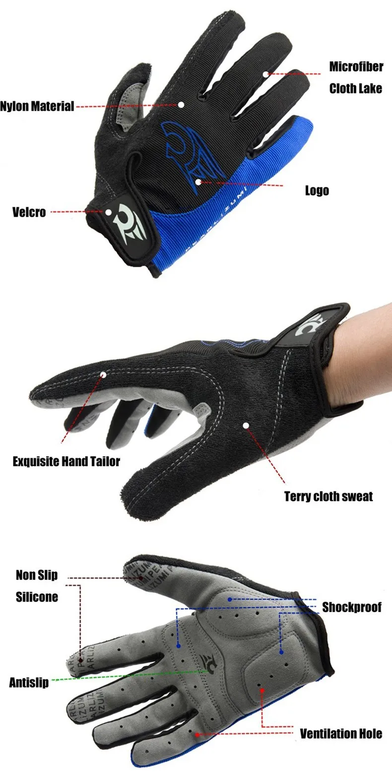 Anti-slip Bicycle Breathable Bike Bicycle Gloves Men Women Full Finger Cycling Biking Racing Safety Guantes Anti-skid Glove (4)